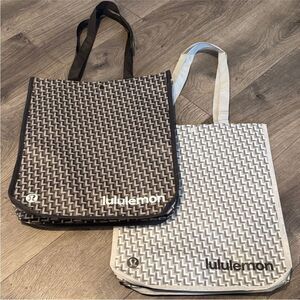 Bundle 2 Lululemon Large Holiday Reusable Shopping Gift Bag Tote Logo Gray Brown